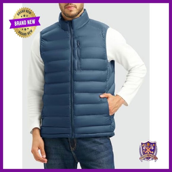 Men's Lightweight Puffer Vest with 5 Pockets, Water-Resistant, Full Zip - Picture 3 of 8